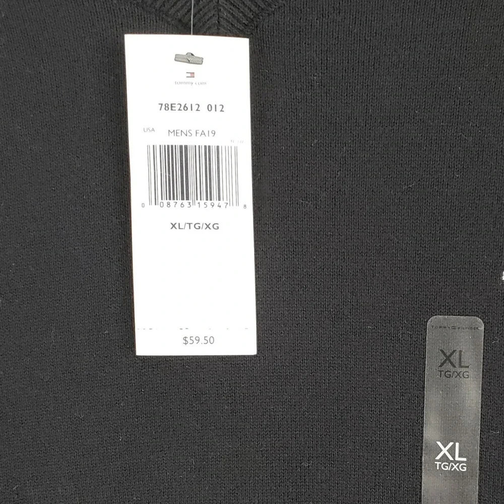 Tommy Hilfiger V-Neck Sweater Mens XL Black Preppy Classic Knit NWT